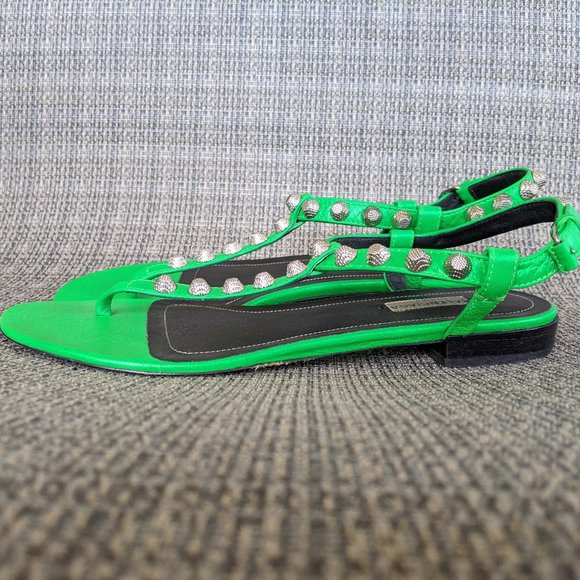 BALENCIAGA Green Arena Studded Thong Sandals sz 38 - Picture 4 of 7